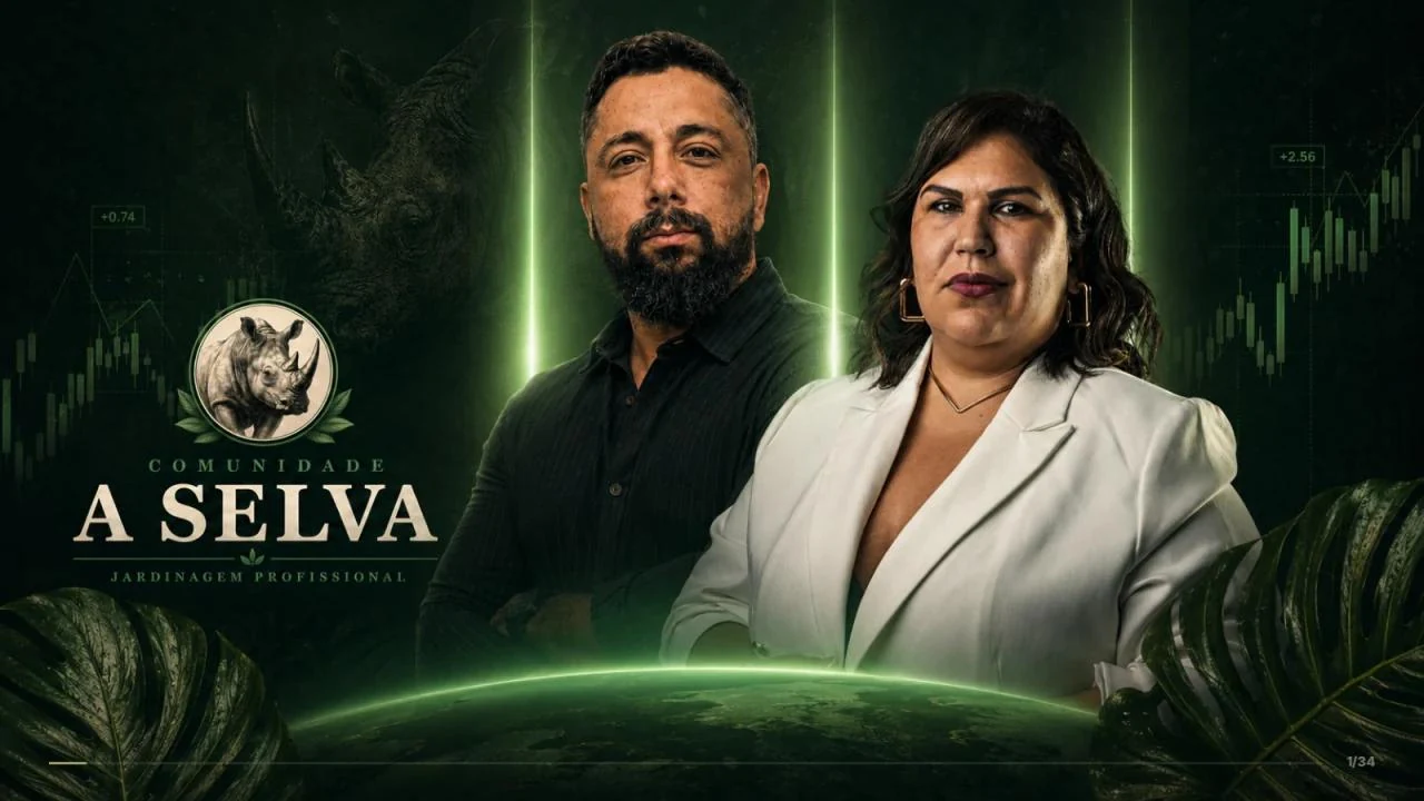 A Comunidade A Selva: Jean Francis e uma profissional em um cenário de folhagens com iluminação verde